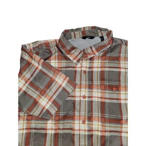 Wrangler Mens Plaid Short Sleeve Button Down Shirt Orange Grey Ripstop Size M